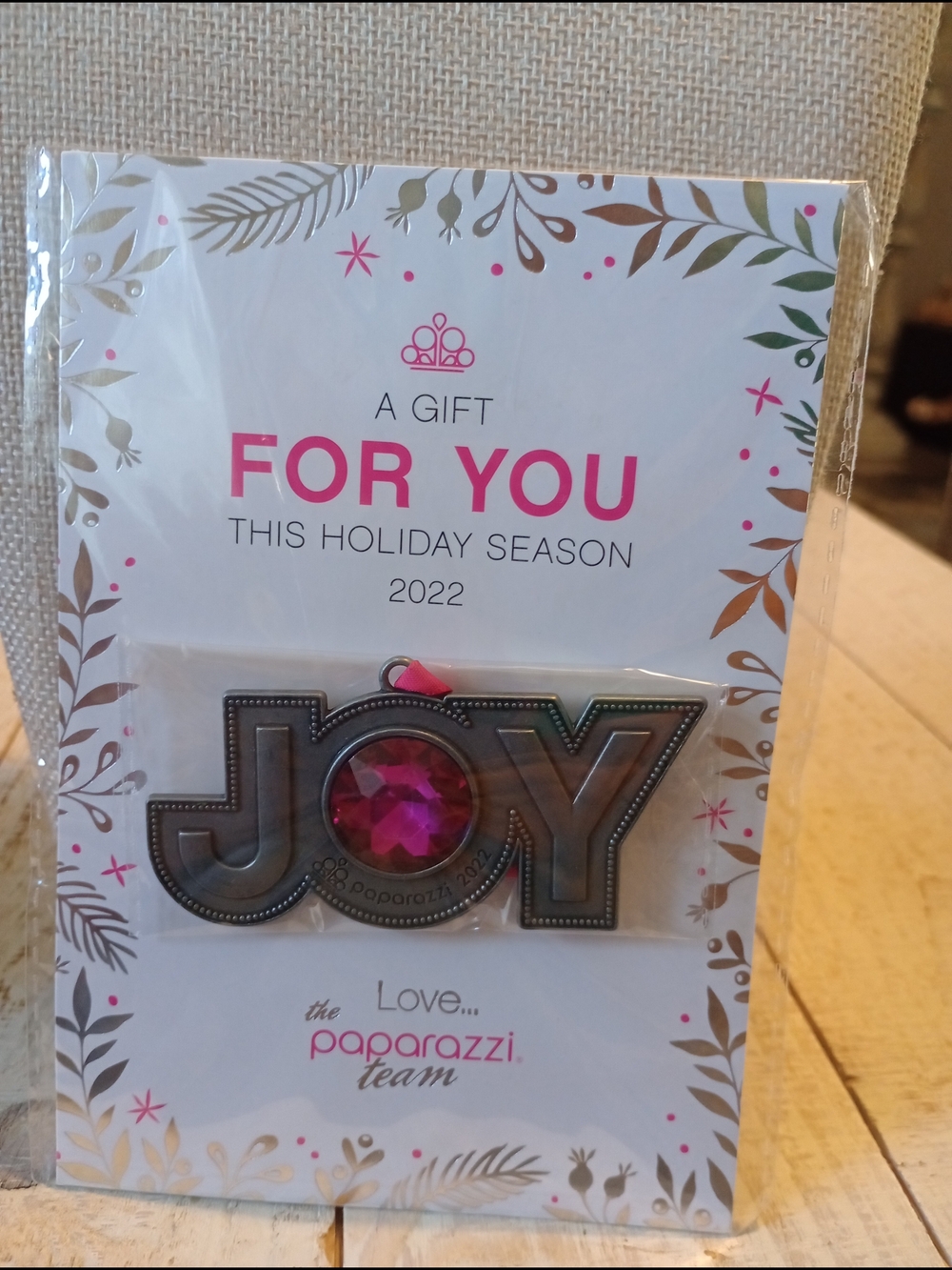paparazzi Pink 'JOY' Holiday Ornament with Gem Accent